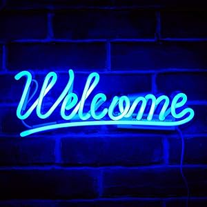 Neon Signs Welcome Beer Bar Bedroom Handmade Real Glass Neon Lights for Bedroom Office Hotel Pub Cafe Recreation Room Wall Decor Night Light 15" x 6" Blue (Not LED)