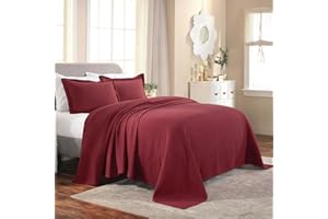 Superior Cotton Fleur De Lis Bedspread Set, Warm Blankets, All-Season Bedding, Bedroom Decor, Decorative Boho Medallion Coverlet, Includes 1 Bedspread, 2 Pillow Shams, Queen, Garnet