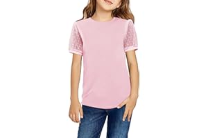 Arshiner Girls T Shirts Puff Short Sleeves with Polka Swiss Dots Tops for Kids Casual Summer Blouse Tunic Tee Tops