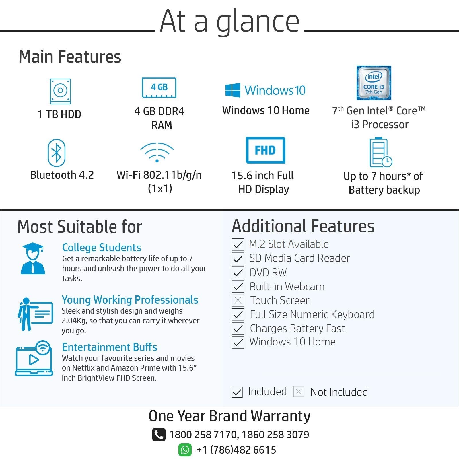 HP 15 Core i3 7th gen 15.6inch Laptop (4GB/1TB HDD/Windows 10 Home