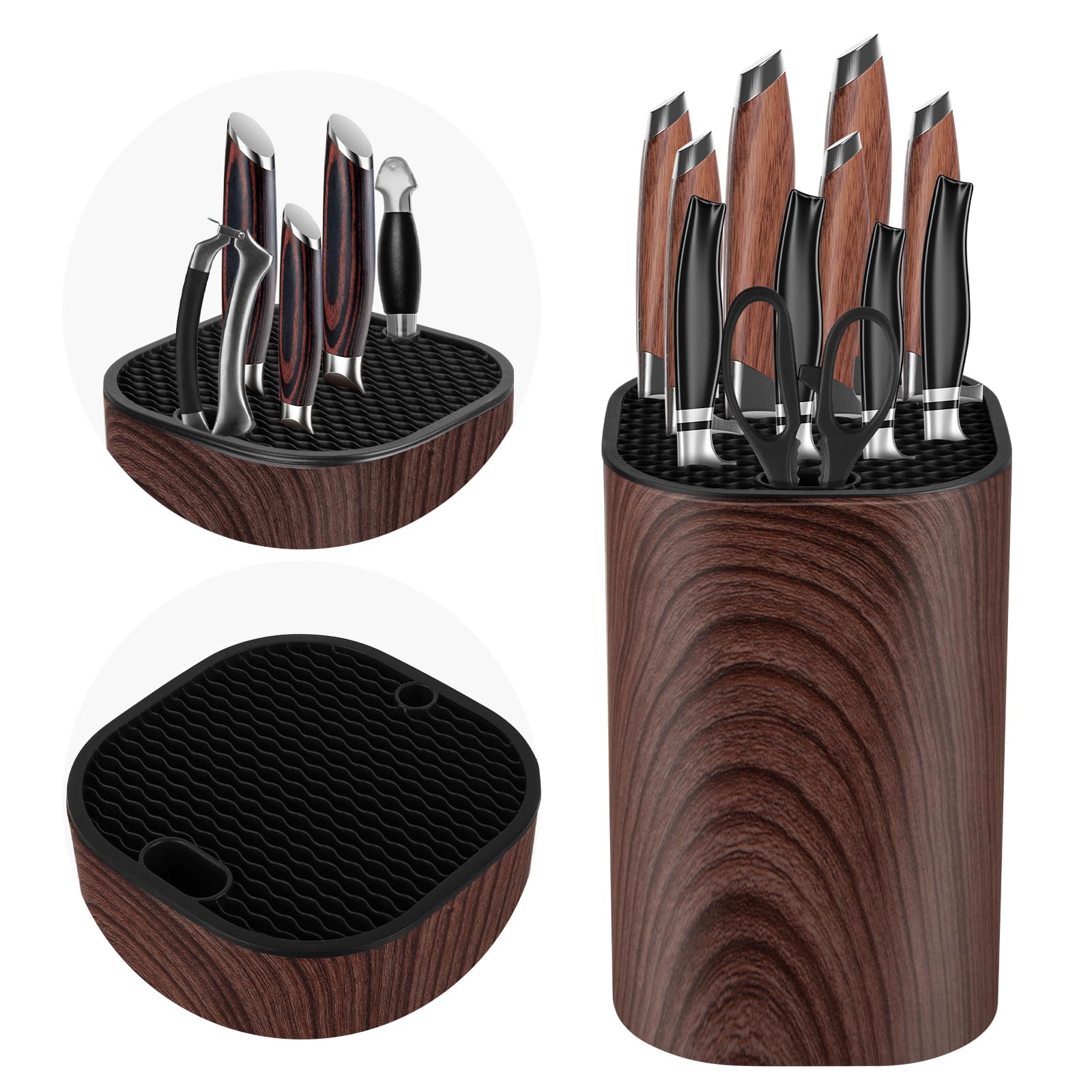 Photo 1 of **MISSING KNIVES**Ninonly Knife Block Without Knives 3 in 1 Universal Square Knife Holder Without Knives with Scissors Slot and Sharpening Rod Detachable Kitchen Knife Holder for Easy Cleaning Space Saver Brown