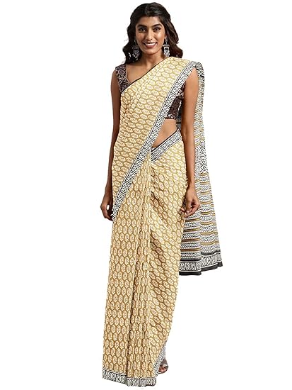 Pure Cotton Handblock printed Saree and Blouse BHKPSA0092