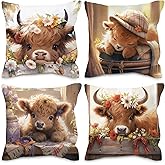 Nvotell Highland Cow Pillow Covers 18x18 - Cute Western Gifts for Girls & Women, Highland Cow Decor for Bed, Farm Throw Pillow Cases, Set of 4