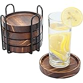 5Pcs Wooden Coasters for Drinks - Natural Wood Drink Coasters Set with Holder for Modern Home Decor,Coasters for Coffee Table