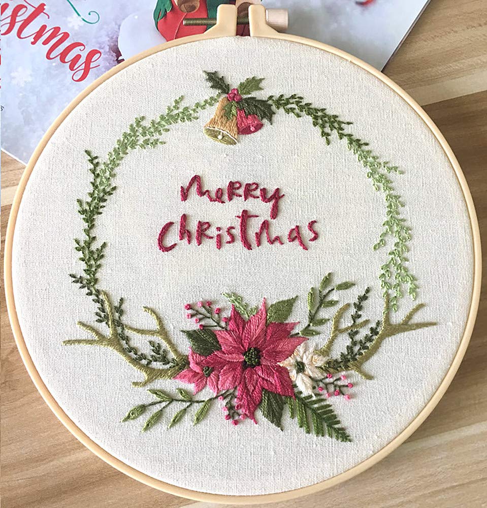 Embroidery Kit Flowers Xmas Merry Christmas Awesocrafts Full Range of Embroidery Starter Kits for Beginners Adults Kids DIY Handmade Easy Patterns (Xmas)
