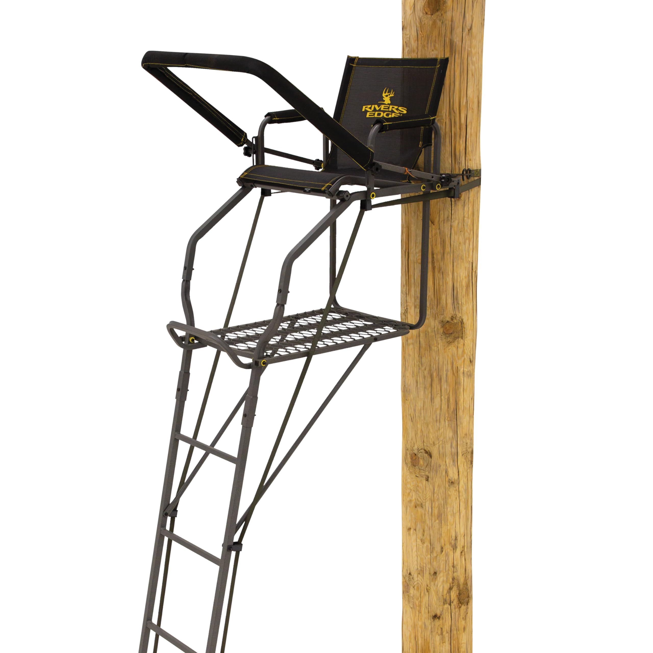 Photo 1 of ****** FACTORY SEALED**** Rivers Edge® Retreat™ LS 1-Man Ladder Stand, 17’11” Height, Lockdown™ Strapping System, Flip-Up TearTuff™ Mesh Seat, 27” Deep Platform, 2-Way Adjustable Shooting Rail, RE670