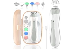 BSRGMS Baby Nail File Electric Baby Nail Care Set with LED Light, Baby Nail Clipper Electric for Newborn/Infants/Adults Toenails and Fingernails, 7 Grinding Head Replacement Pads, Grey