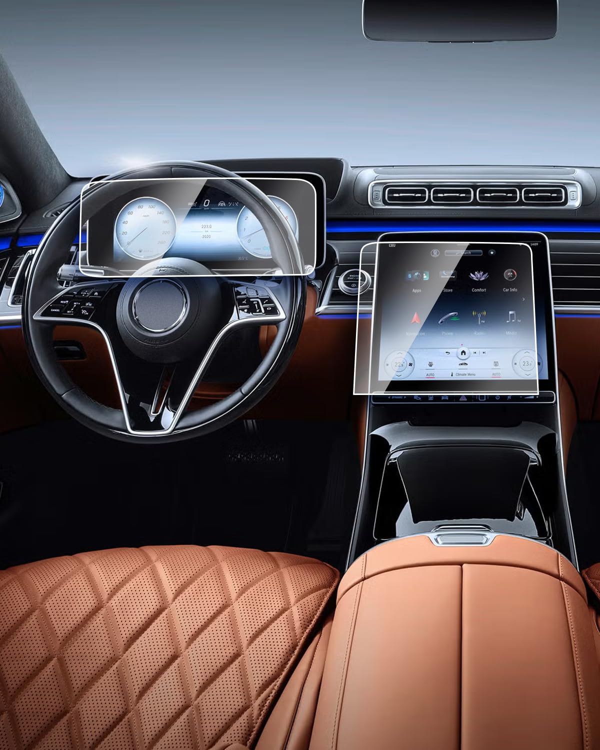 Photo 1 of ?2PCS?EUEKY For Mercedes S Class Screen Protector 2022-2025 2026 S 580/S 580e/S500/AMG S 63/Maybach S 580/Maybach S 680 Nav.12.3 Inch& Dash 12.8Inch Display Tempered Glass Film for 2025 2026 Mercedes S-Class