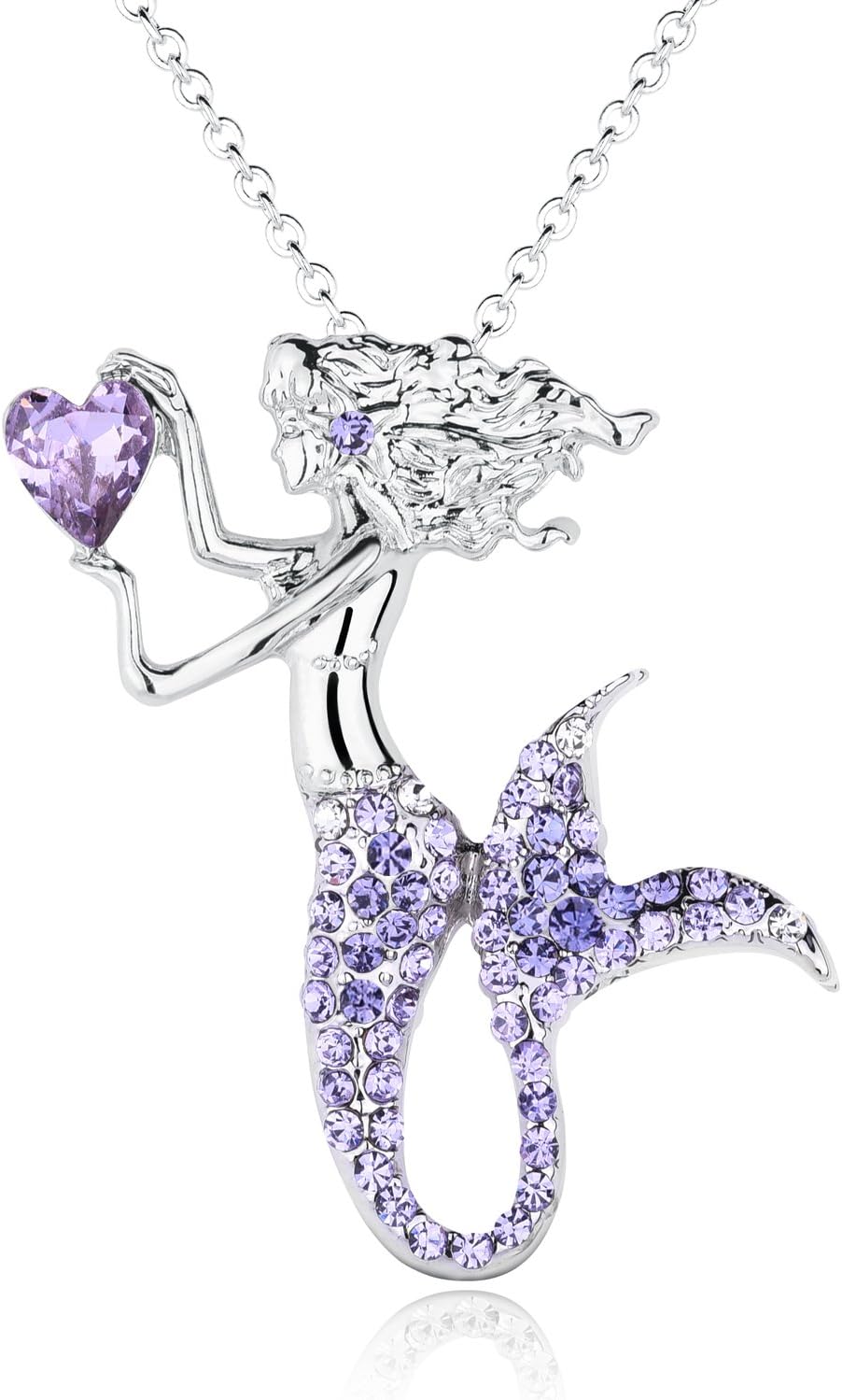 luomart Fashion Mermaid Birthstone Necklace Jewelry White Gold Plated Austrian Crystal Pendant Gift for Girls Women