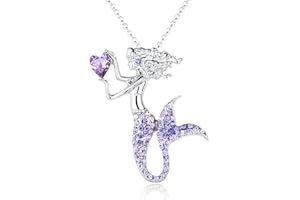 luomart Fashion Mermaid Birthstone Necklace Jewelry White Gold Plated Austrian Crystal Pendant Gifts for Women