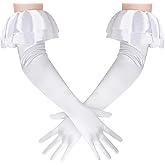 BABEYOND Long Gloves for Women - Puffy Sleeves Ruffle Cuff Gloves Satin Stretchy Elegant Costume for Wedding Opera Tea Party