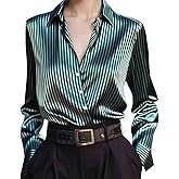 Womens Silk Satin Blouses Breathable Stretch Long Sleeve Button Down Shirts Casual Work Office Tops Dressy Business Outfits