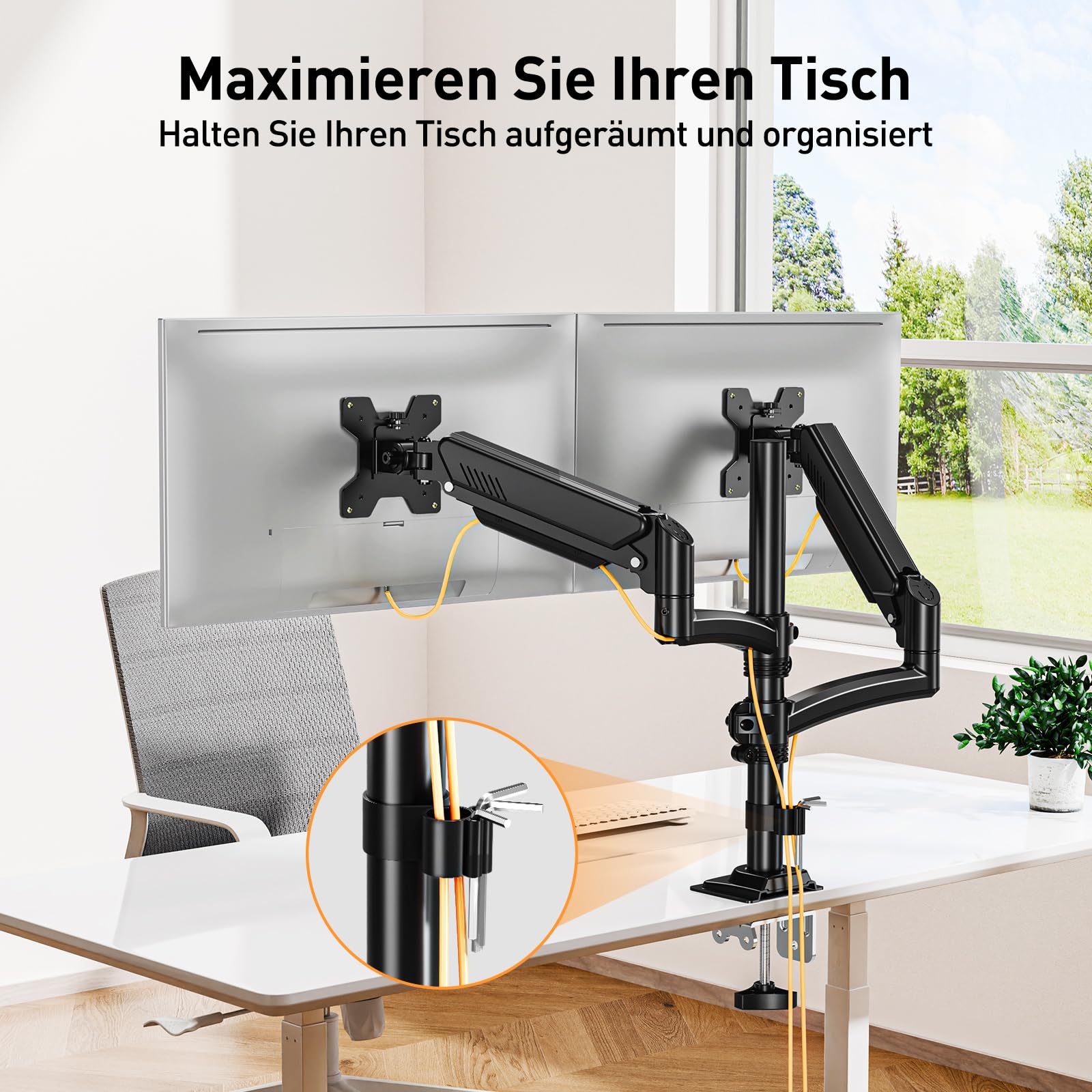ELIVED Monitor Halterung 2 Monitore für 13-32" Bildschirme, Monitor Arm hält 2-10 kg Monitor mit VESA 75/100mm, Höhenverstellbare Dual Monitorarm mit Neigbar, Schwenkbar, Drehbar, EV6034B 8