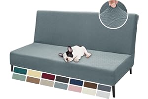 ZNSAYOTX Armless Futon Covers Full Size (67"-82") Stretch Jacquard Sofa Bed Slipcovers, Striped Queen Futon Cover with Non-Slip Elastic Bottom, Soft Cozy Futon Mattress Cover Washable (Light Grey)