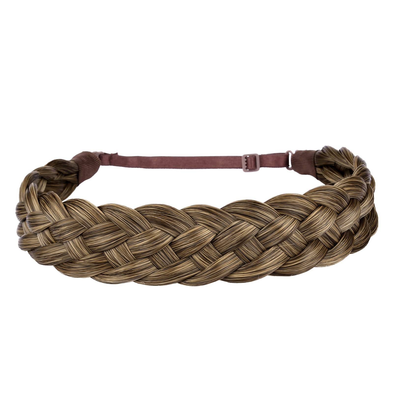 BOBIYA 5 Strand Synthetic Hair Braided Headband Classic Chunky Wide Plaited Braids Elastic Stretch Hairpiece for Women Girl (Yellow Earth) — image 1