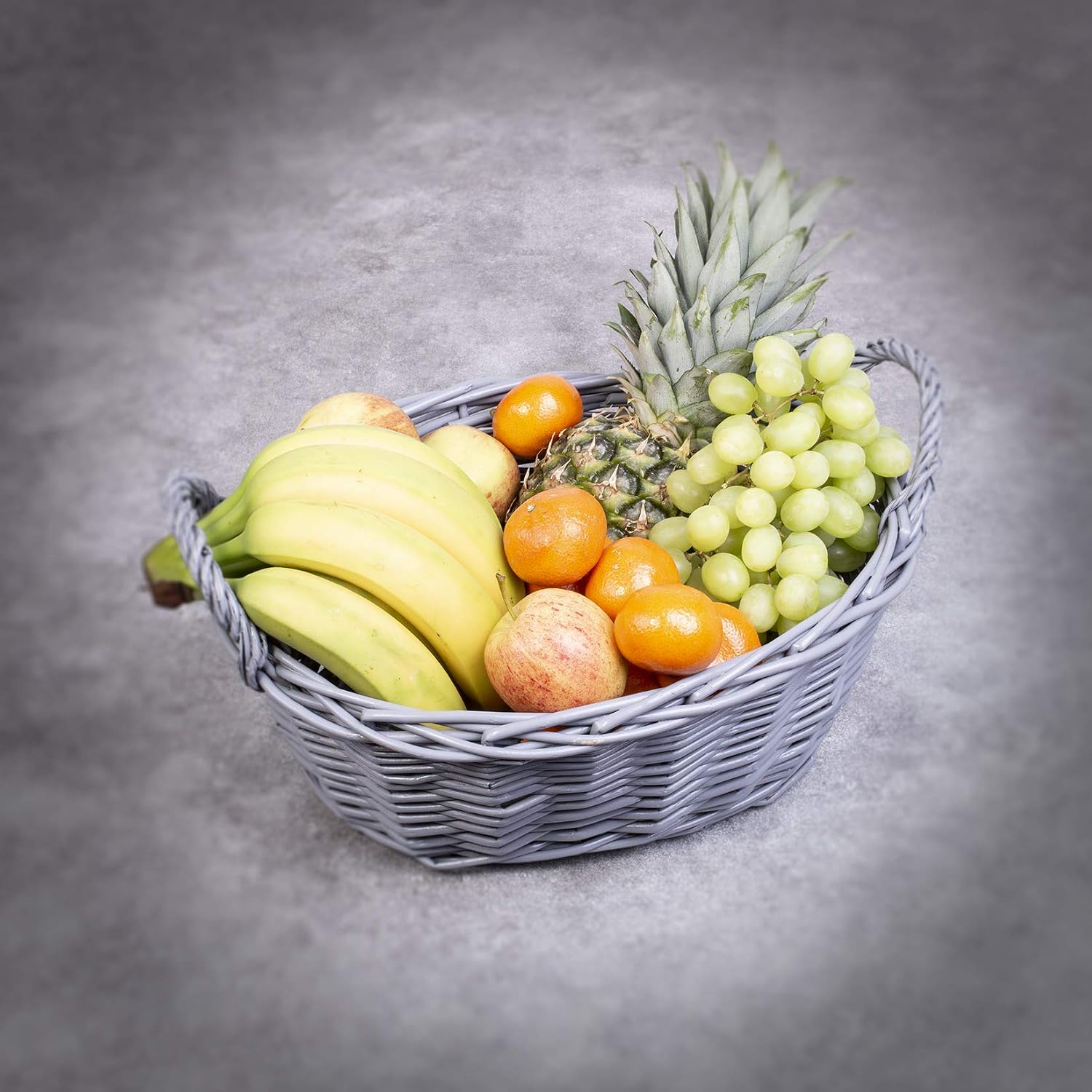 Woodluv Hand Made Oval Storage Hamper Wicker Basket With Handles - Grey, 33cm x 33cm x 13cm - Image 4
