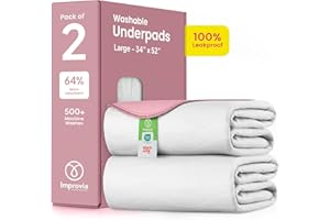 IMPROVIA® Washable Underpads, Heavy Absorbency Reusable Incontinence Pads for Kids, Adults, Elderly, and Pets - Waterproof Protection Floor White & Pink (2 Pack - 34x52)