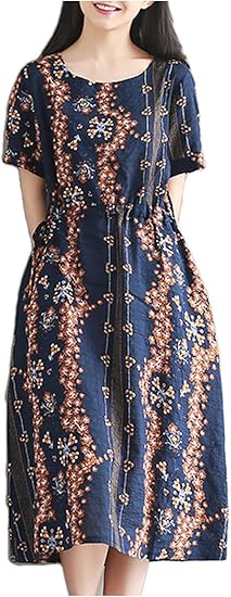 Amazon Co Jp エンジェルムーン 花柄ワンピース レディース 半袖 ミモレ丈 Aライン アジアン エスニック 小花柄 服 ファッション小物