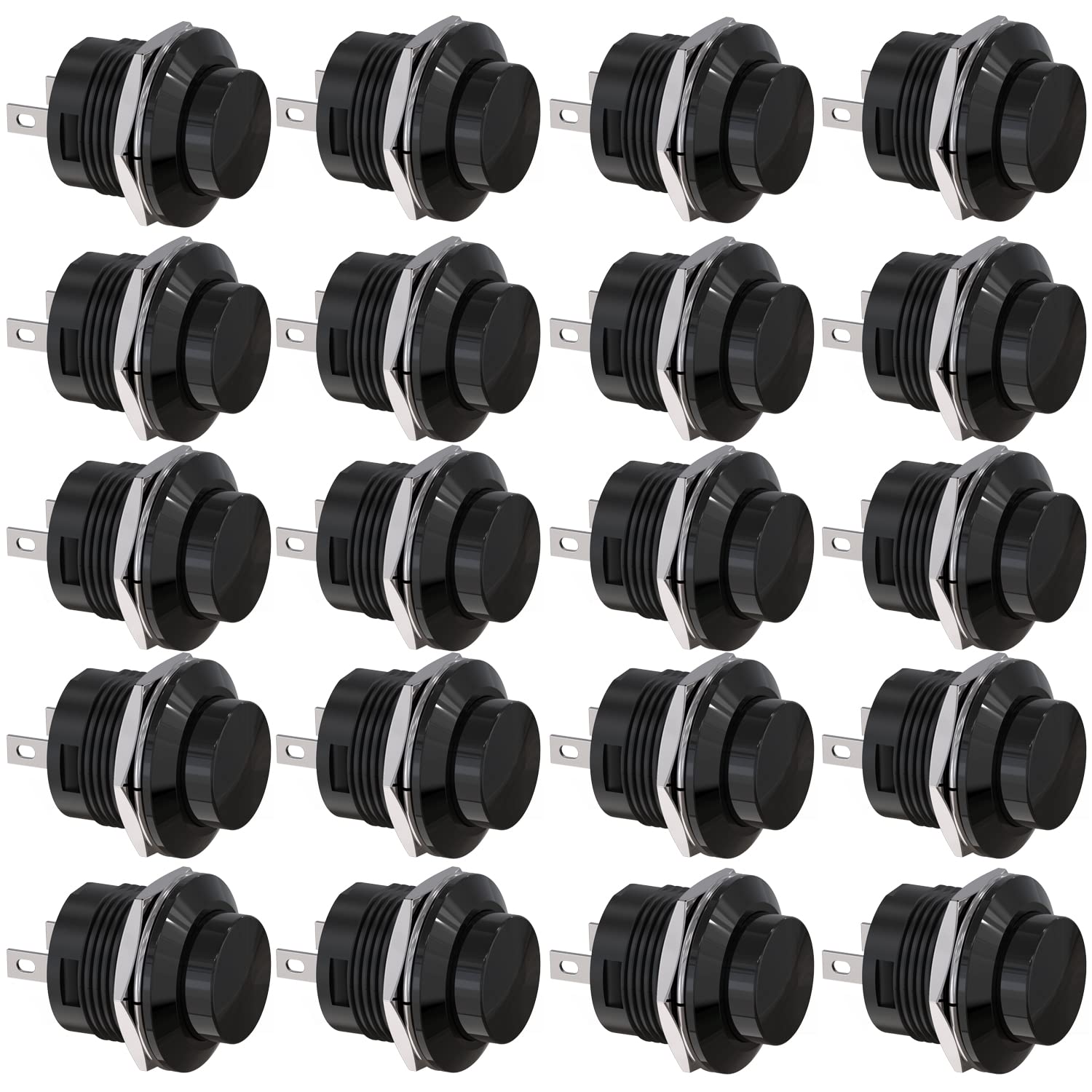 Clyxgs SPST Mini Push Button Switch AC250V/3A AC125V/6A Without Locking Round Push Button Switch Red Cap Pack of 20, black