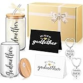 Mimorou 7 Pcs Valentines Godparents Proposal Gift Set Will You Be My Godparents from Godchild Godmother Godfather Gift with Glass Cups Keychains Cards Box for Valentines Birthday Baptism (Champagne)