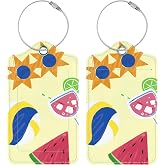 Chelmon 2 Pack Cute PU Leather Luggage Tags for Suitcases,Travel Essentials | TSA Approved, Privacy Cover ID Label, Stainless Steel Loop, Waterproof, for Airport Cruise Travel, Beachside Summer