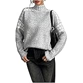 GORGLITTER Women's Vintage Sweaters Fall Trendy 2025 Graphic High Neck Long Sleeve Knitted Pullover Top