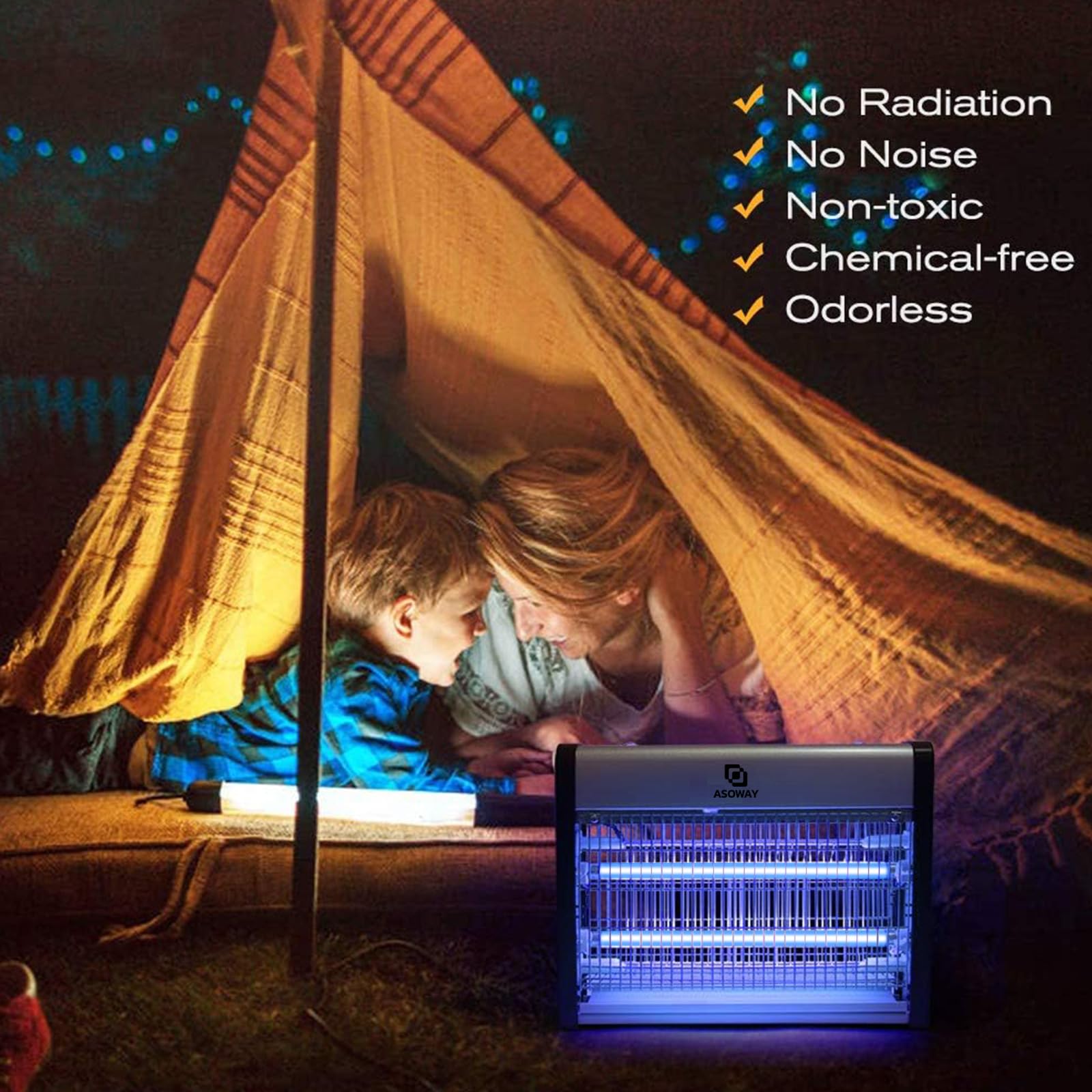 Insektenvernichter Elektrisch, Fliegenfalle Insektenfalle elektrisch Mückenlampe mit UV-Licht, Effektiv Decken 80㎡ Innen, Insektenfänger Mückenfalle für Schlafzimmer Küche Büro Patio (Mückenlampe) 3