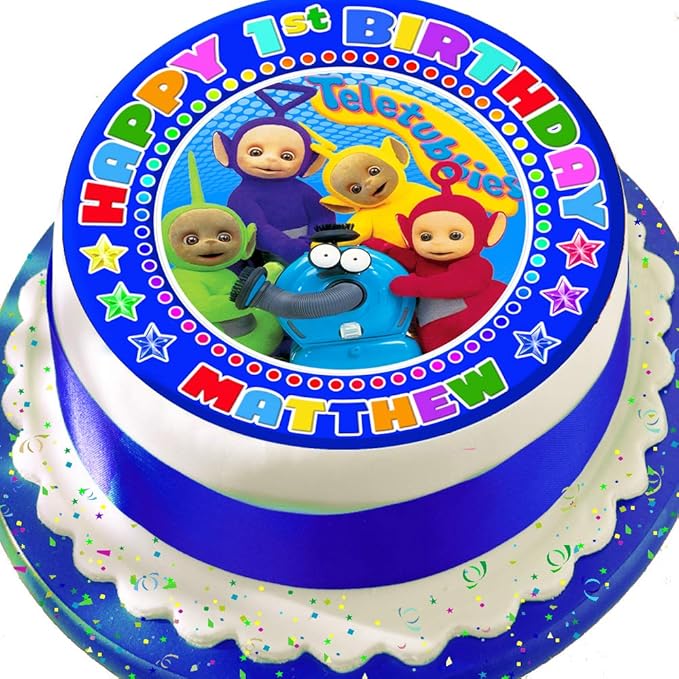 Teletubbies Blue Personalised PRECUT 7.5 INCH Cake Topper Edible