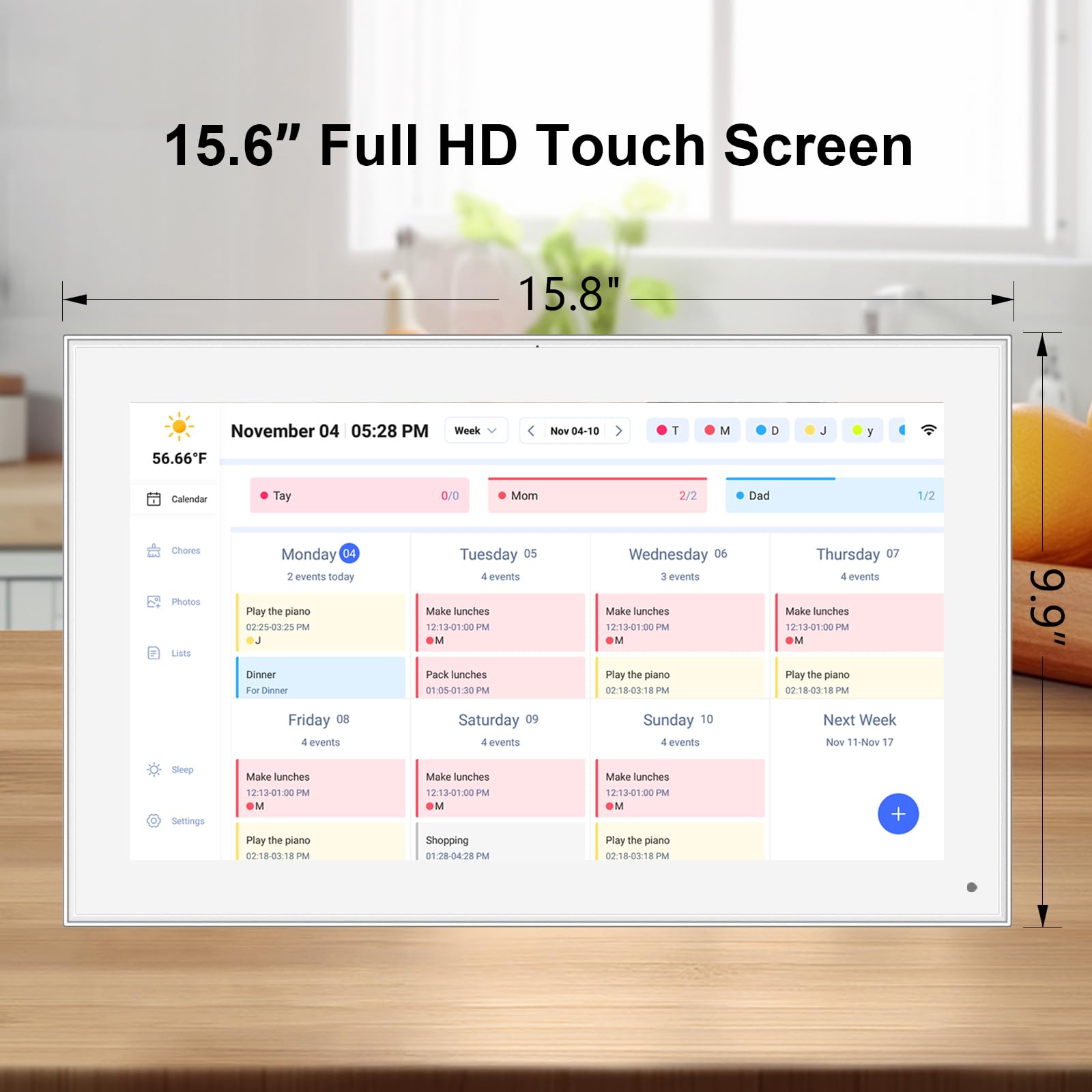 15.6 inch Wall Planner Digital Calendar & Chore Chart, Smart Touchscreen Display for Family Schedules, Hearth Display Digital Calendar, Digital Photo Frame, Great for Organizing Your 2025 Calendar