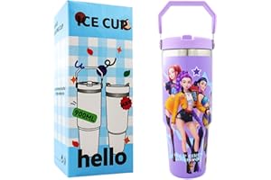 Demon Hunters 32oz Bottle Stainless Steel Drinking Bottle with Handle and Straw for Daily Hydration (Light Purple)