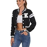 Women's Baseball Varsity Jacket Vintage Crop Top Letter Print College Letterman Coat Bomber Jackets