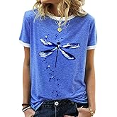 JNIFULI Women's Graphic Tees Casual Summer Funny Dragonfly Printed Short Sleeve Cute T Shirts Tops