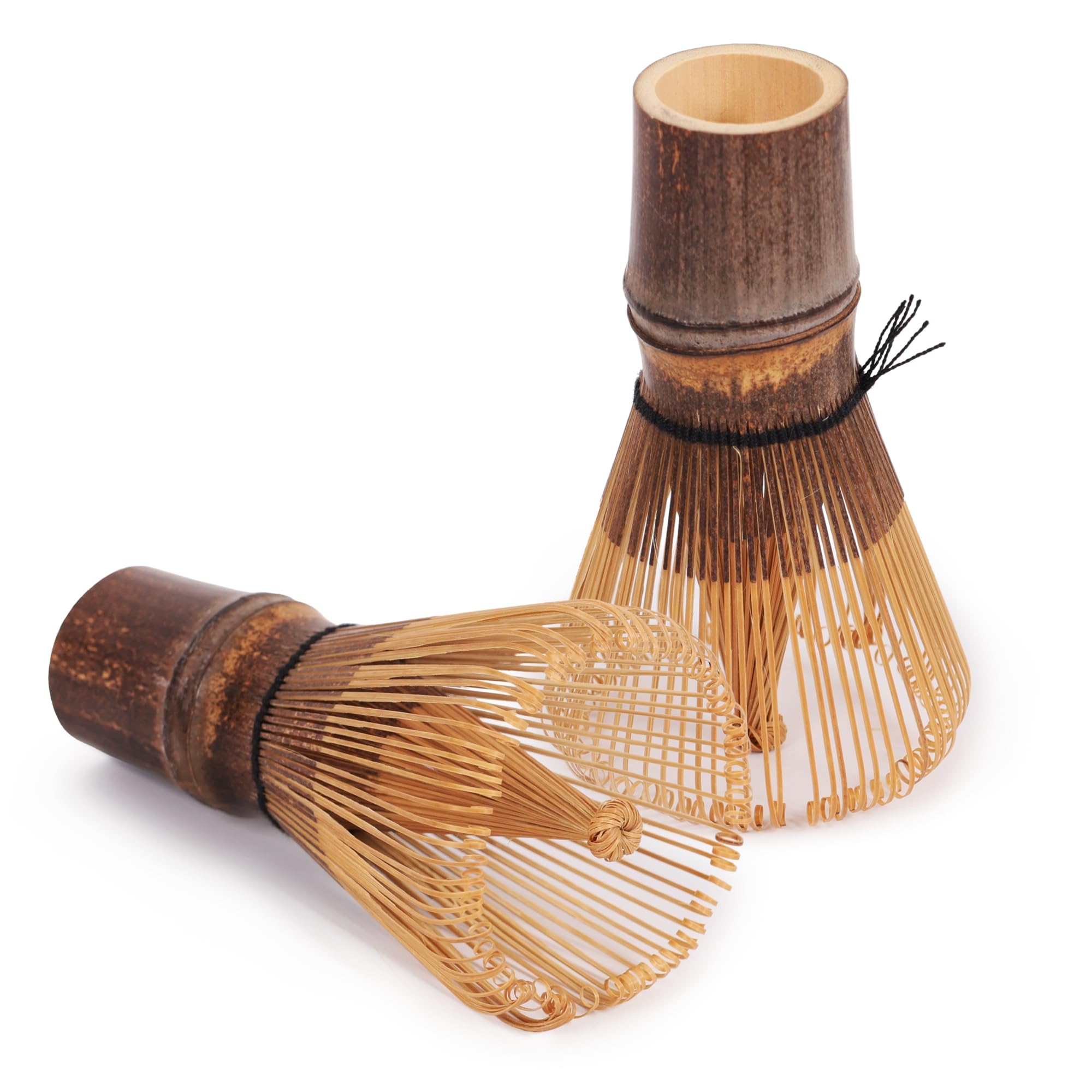 BambooMN Japanese Matcha Whisk Chasen - Traditional Handcurled 100 Tate Matcha Utensil - Black - 2 Pieces