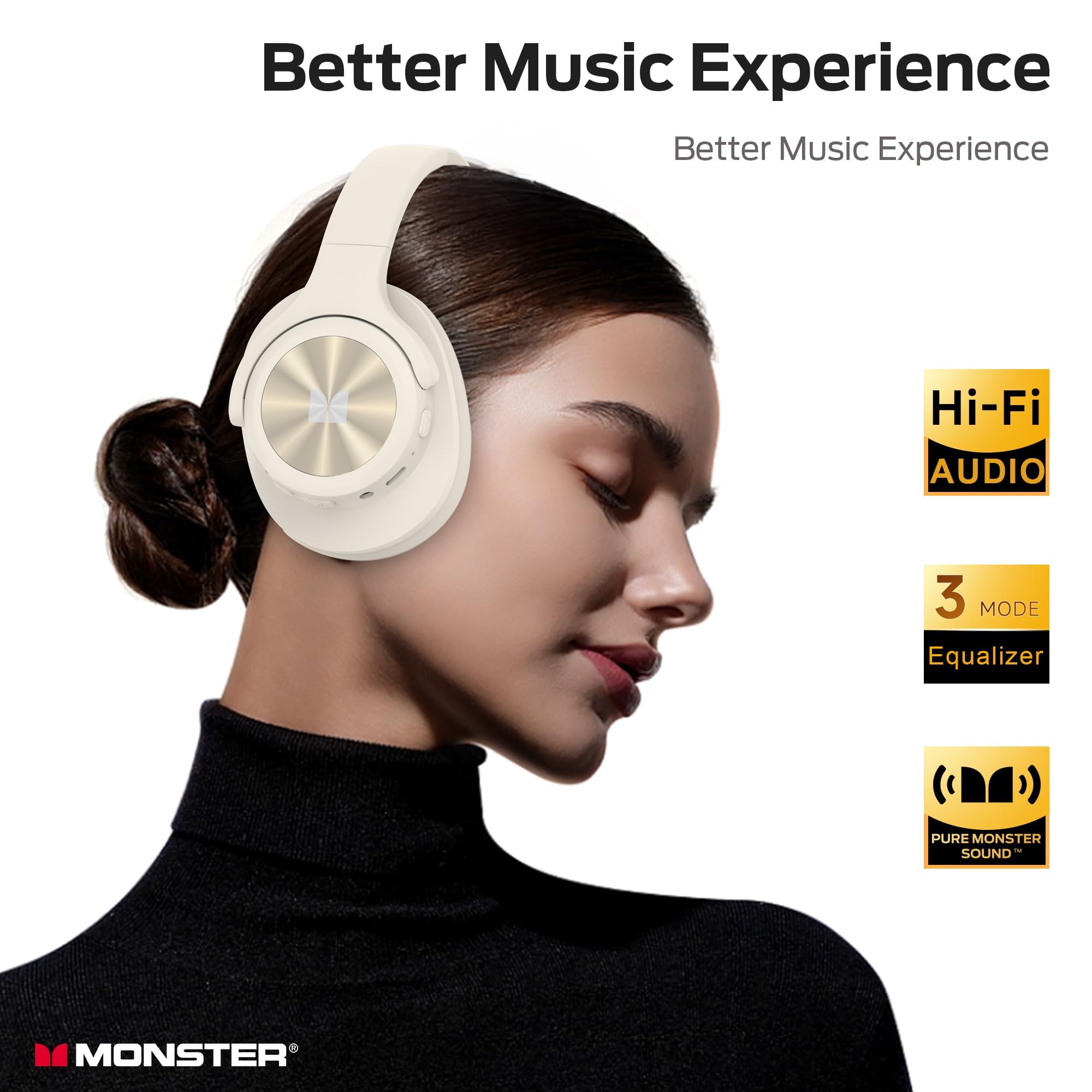 Monster Mission 200 Bluetooth Headphones, Wireless Headphones with 3 EQ Modes, Low Latency HiFi Stereo Foldable Lightweight Headset, 60H Playtime,Deep Bass for Home Office Cellphone PC Ect