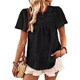 Falechay Womens Summer Tops Boho Short Sleeve Crew Neck Blouses for Women Dressy Casual Babydoll Cute Flowy Preppy Shirts