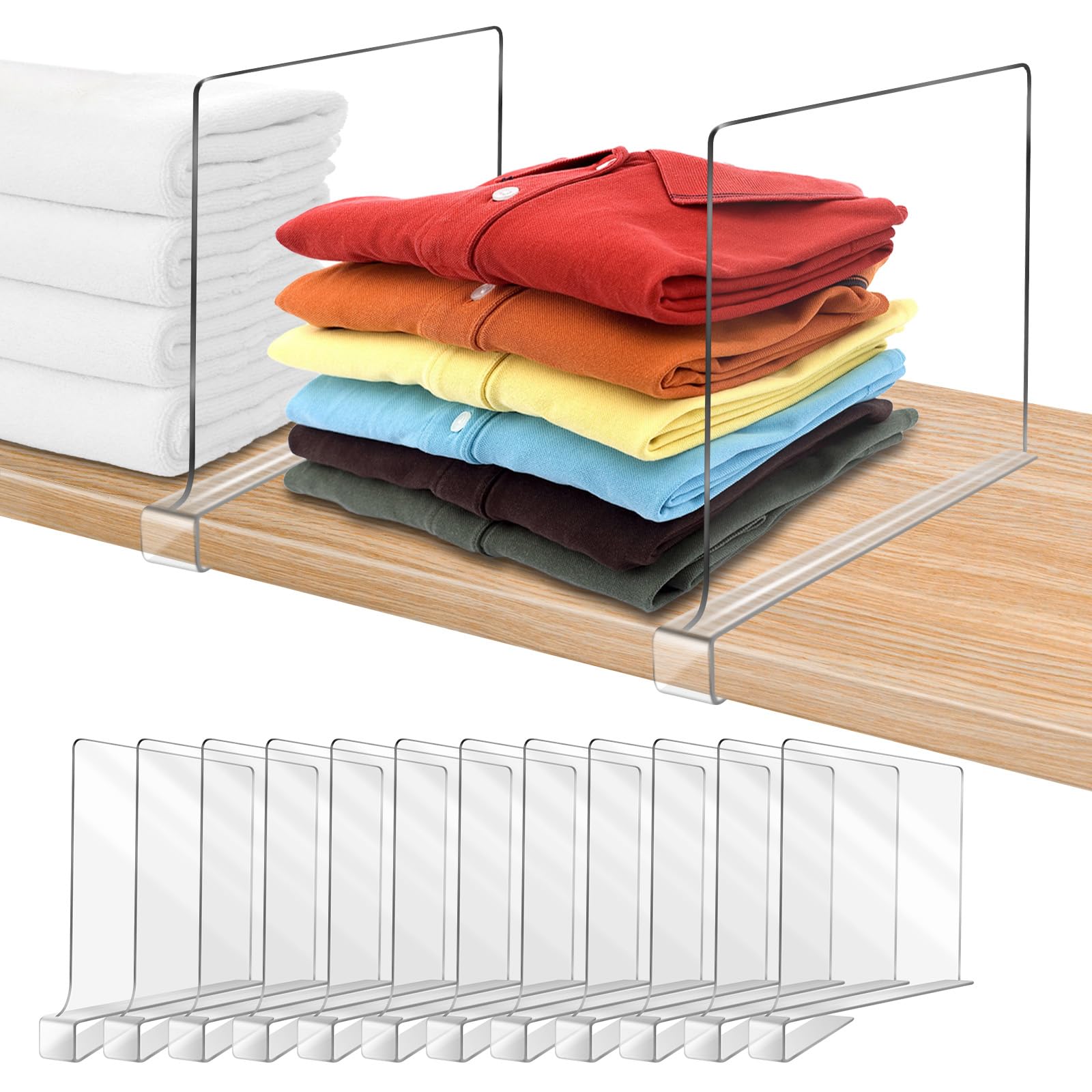 Photo 1 of Acrylic Shelf Dividers, Clear Shelf Divider for Closet Organization 12PCS Closet Shelf Divider Closet Dividers for Shelves Shelf Organizer for Closet Shelf Organizer for Wood Closet Cabinets Separator