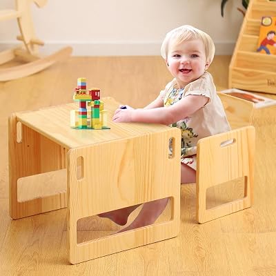 FUNLIO Montessori Weaning Table & Chair Set, Height Adjustable 1-3 Years