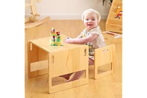 FUNLIO Montessori Weaning Table and Chair Set for Toddlers Age 1-3, Height Adjustable Toddler Table and Chair Set, Cube Kids 