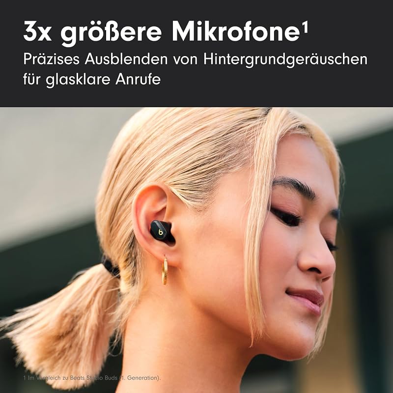 Studio Buds + | Komplett kabellose Noise Cancelling In-Ear Kopfhörer, verbesserte Apple & Android Kompatibilität, eingebautes Mikrofon, Schweiß-beständige Bluetooth - Schwarz/Gold