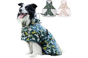 ExploreU Dog Raincoat, Waterproof Windproof Dog Rain Jacket with Hood, Rain Coat with Leash Hole, Adjustable Raincoat Poncho for Small Medium Large Dogs Outdoor (Green, M)