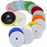 Diamond Polishing Pads 5 Inch with 5/8’’-11 Hook & Loop Backing Pads, 10pcs Wet/Dry Concrete Polish Tools Kit for Drill, Grin