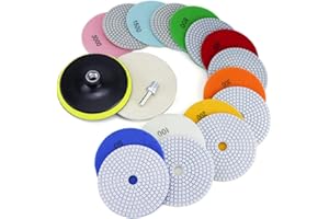 Diamond Polishing Pads 5 Inch with 5/8’’-11 Hook & Loop Backing Pads, 10pcs Wet/Dry Concrete Polish Tools Kit for Drill, Grin
