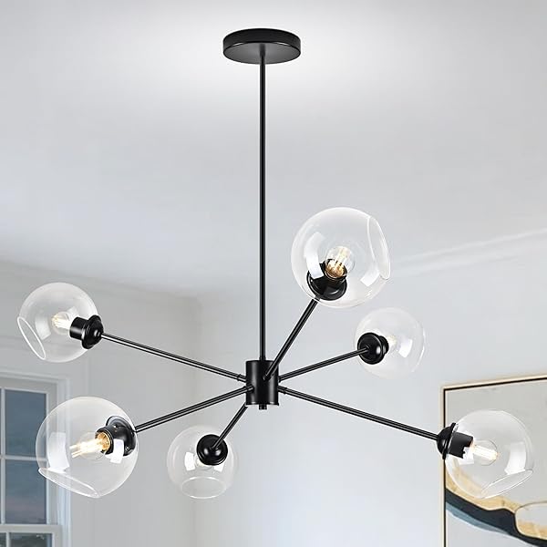 KOKO&YUKINA 6-LIGHT GLOBE SPUTNIK CHANDELIER MODERN BLACK SPUTNIK...