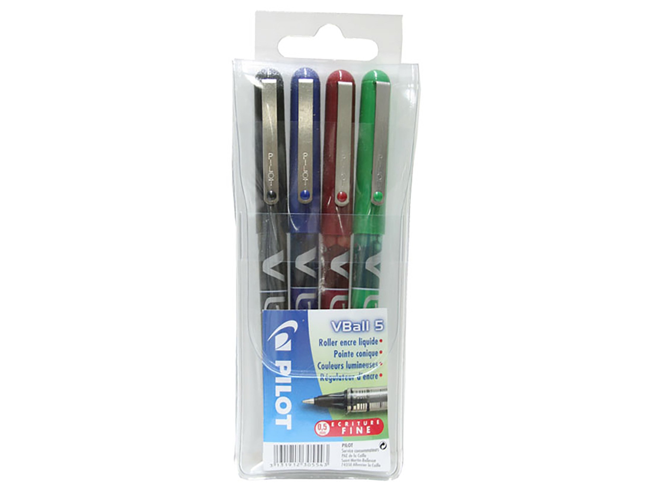 Pilot V-Ball 05 Rolling Ballpoint Pen with Liquid Ink, Fine Point, Assorted Black/Blue/Red/Green — image 1
