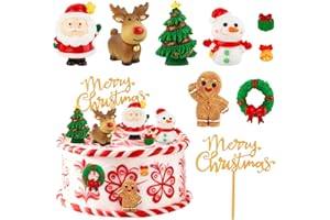 Hooqict 9Pcs Christmas Cake Decorations with Santa Claus, Reindeer, Snowman, Gingerbread, Merry Christmas Cake Topper for Xmas Holiday Birthday Party Cake Decorations Supplies