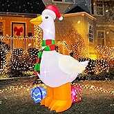 KOOY 6FT Inflatable Christmas Decorations, Christmas Blow Ups Yard Decorations with LED Light Up, Goose with Gift Box Inflatable Outdoor Decorations for Xmas Yard Decor