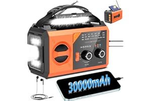RAOUOEN 30000mAh Emergency Weather Radio, AM/FM/NOAA Hand Crank Radio with Wireless Speaker, Solar & Hand Crank Power, Built-in Flashlight, SOS Alarm, 15W Fast Charge