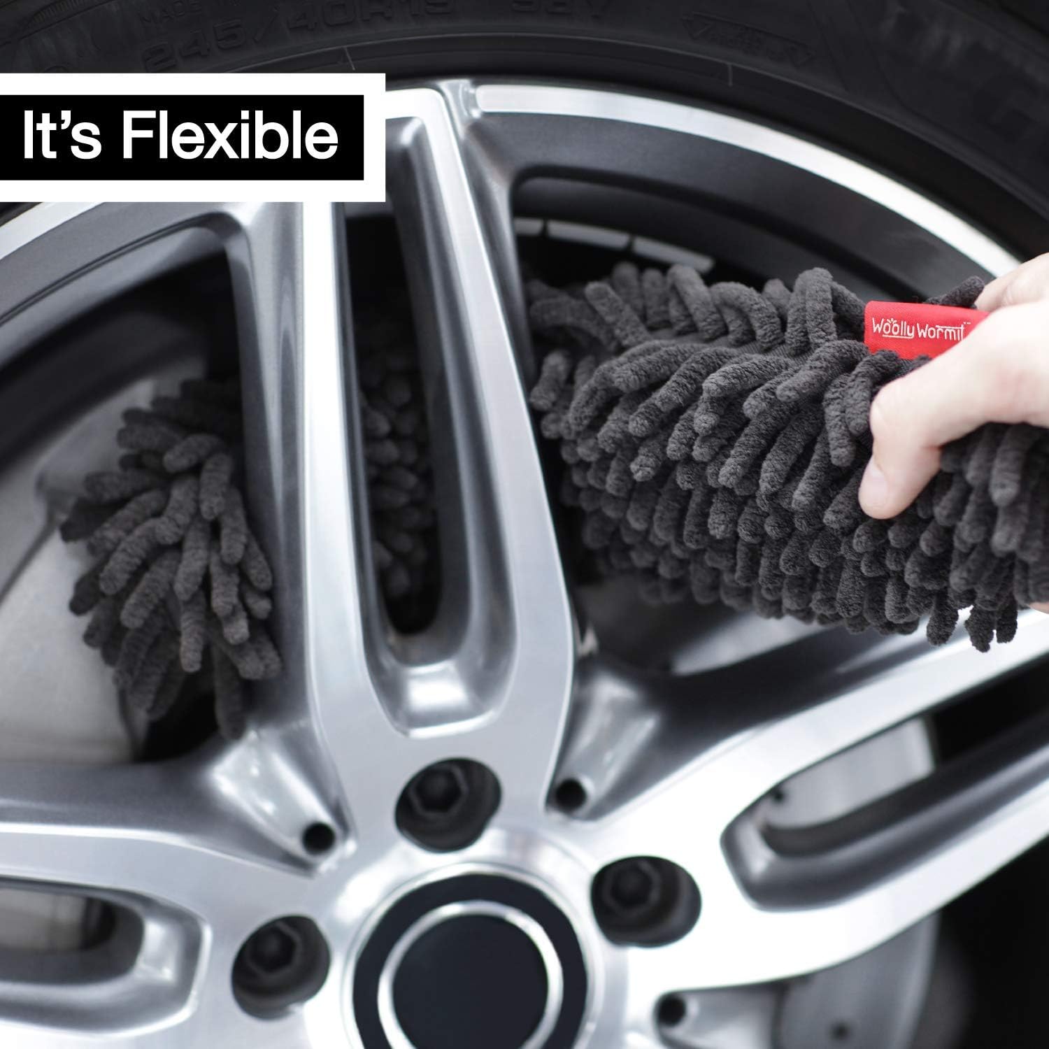 WOOLLYWORMIT Wheel Brush, Handle-Less Auto and Car Detailing Tool with Integrated Lug-Nut Cleaner, Flexible Soft Chenille Microfiber Wheel Cleaner with NO Metal Parts Exposed, NO Rim Scratching: Automotive
