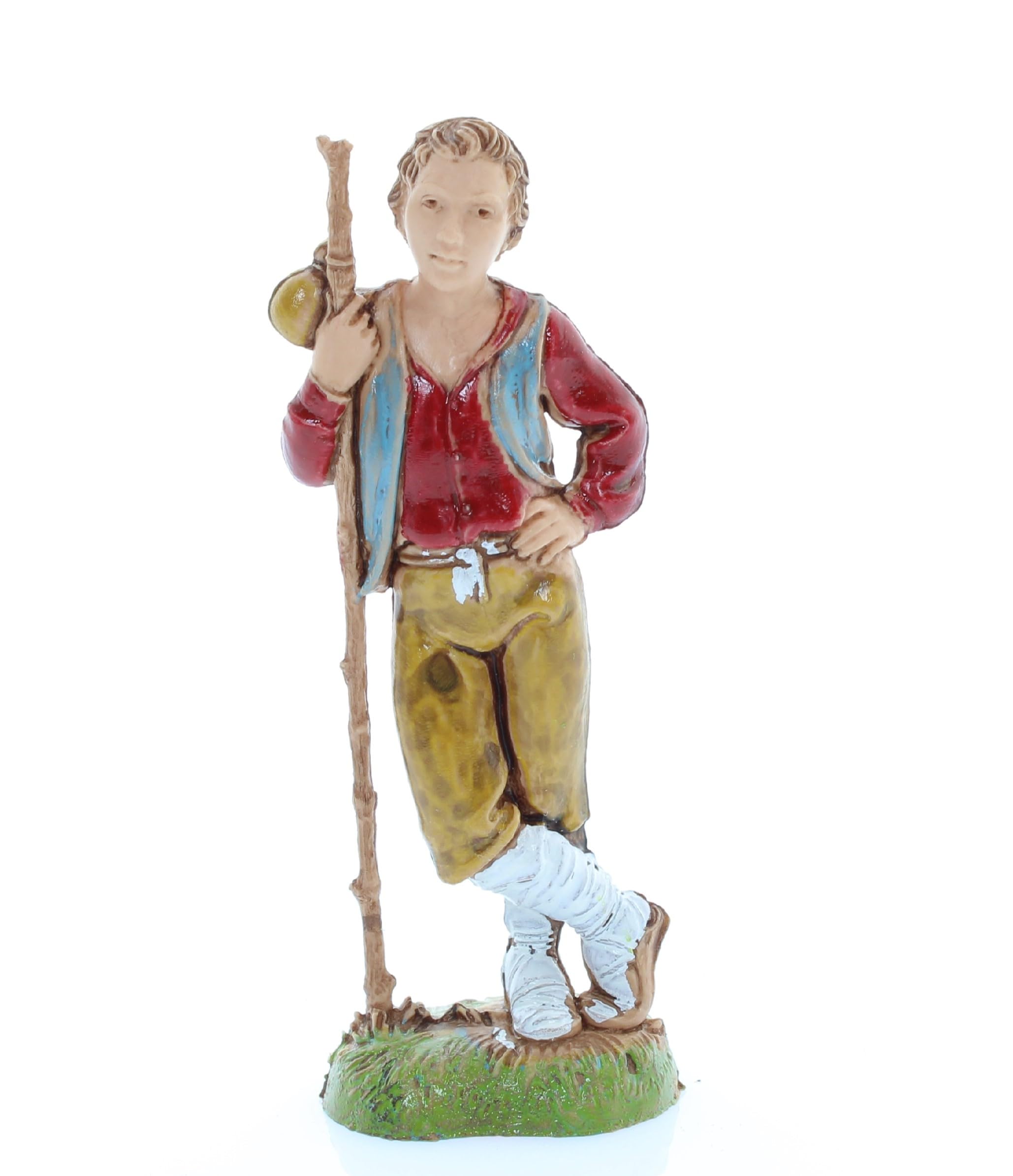 Moranduzzo Young Man with Stick for Nativity Scene 4 Inch Scale 1:20 – Height 3.38 in – Resin Figure, Hand-Painted, Sculptor Martino Landi