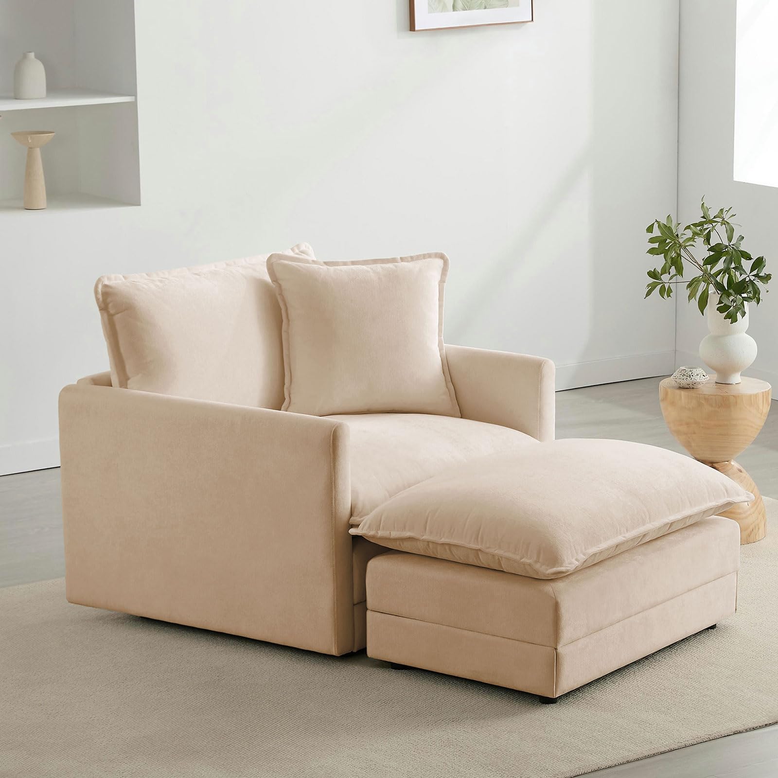 Photo 1 of **BOX 2 OF 2**Mixcous Chenille Oversized Chair with Ottoman - 39”W Big Comfy Reading Chair and Ottoman Set, Lounge Chair for Living Room, Bedroom, Kids Room, Reading Nook, Family Room, Sand Beige